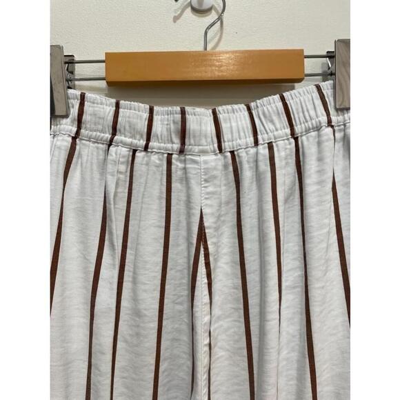 Melanie Lyne White and Brown Striped Wide Leg Summer Pull on Pants Trouser SZ 6 - Picture 6 of 12